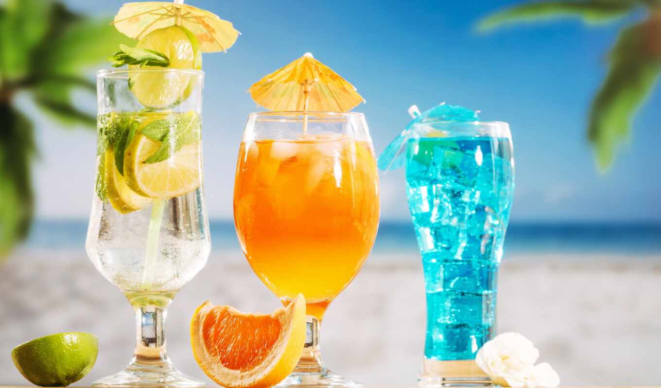 photo, blue, summer, sunset, beach, sea, top, cocktail, drink, slice, vectore