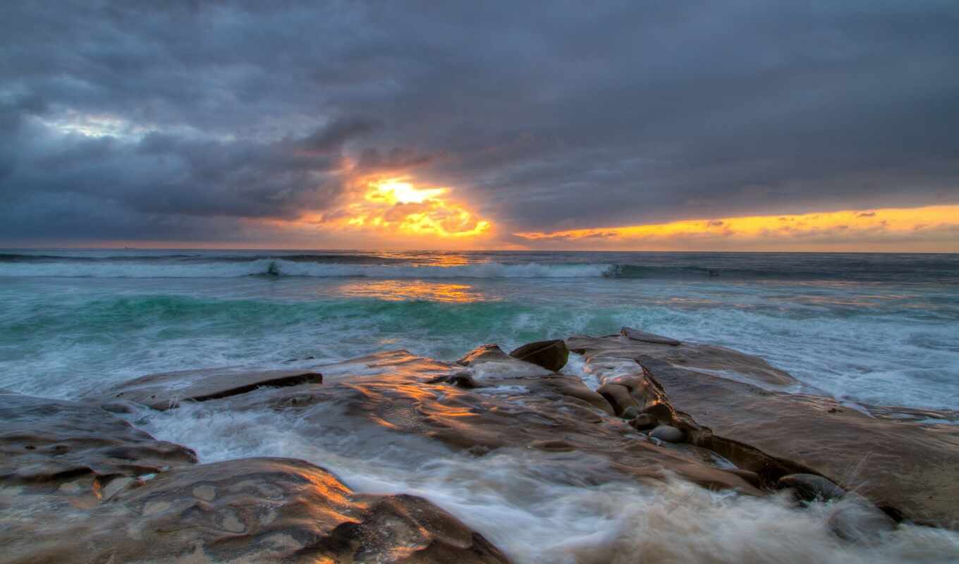 sunset, sea, surf, wave, krot