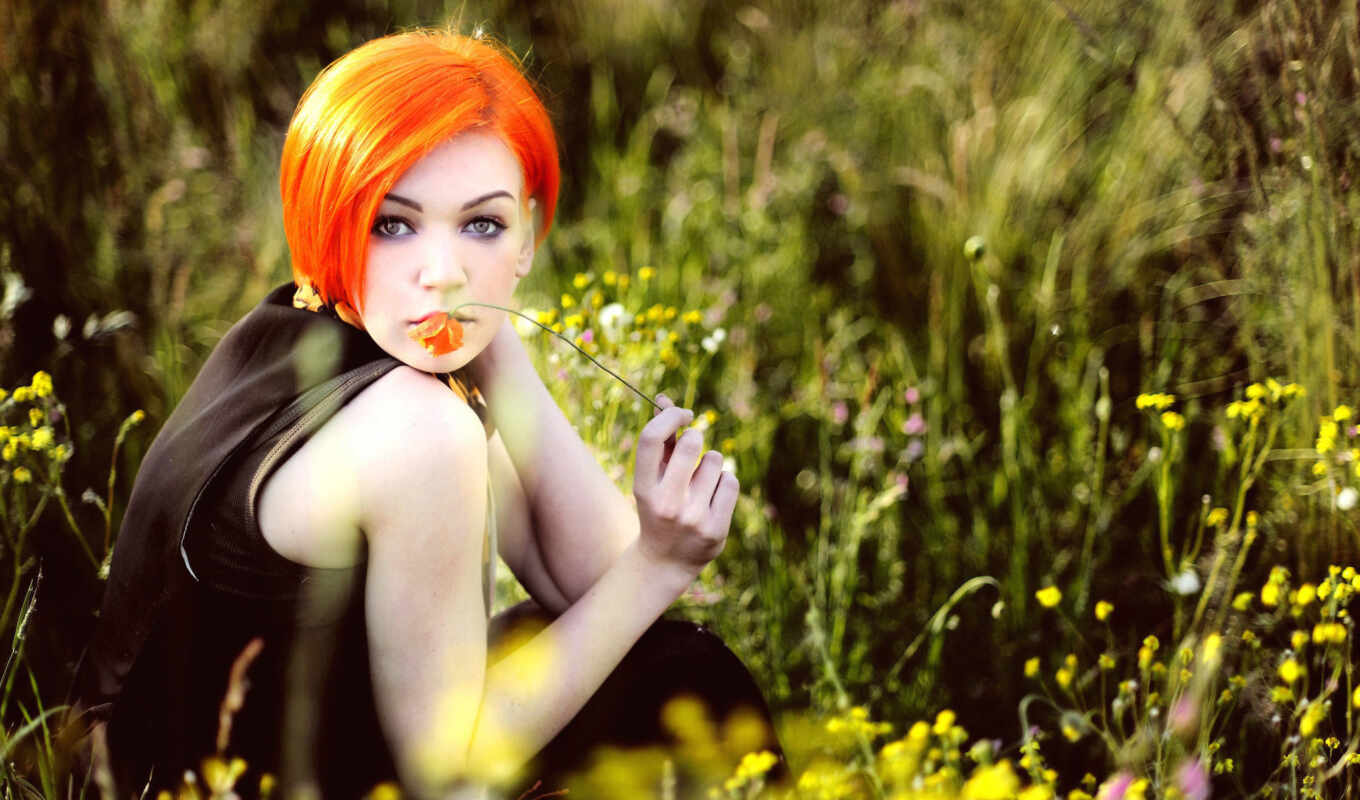girl, field, hair, bright, devushki, hair, count, colour, orange