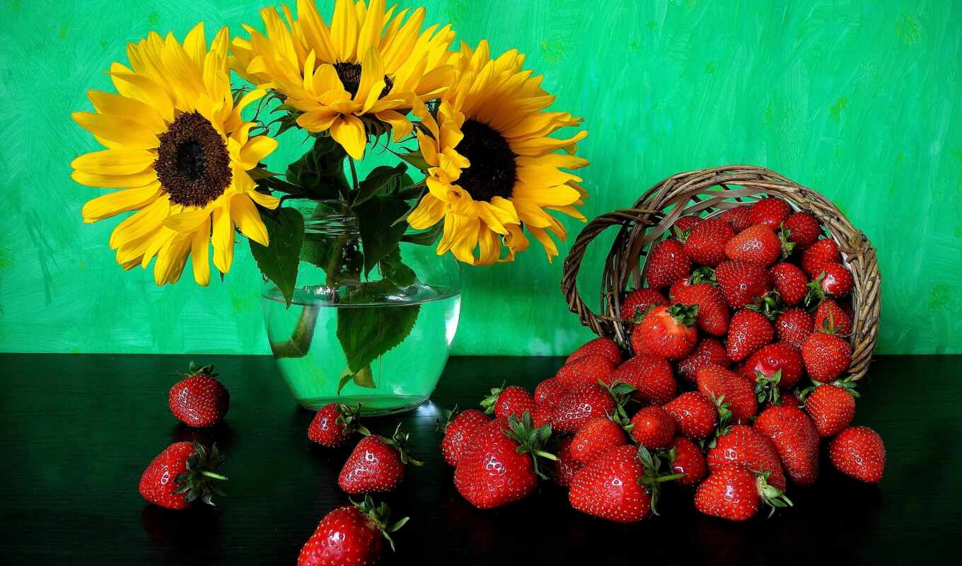 flowers, strawberry, still-life