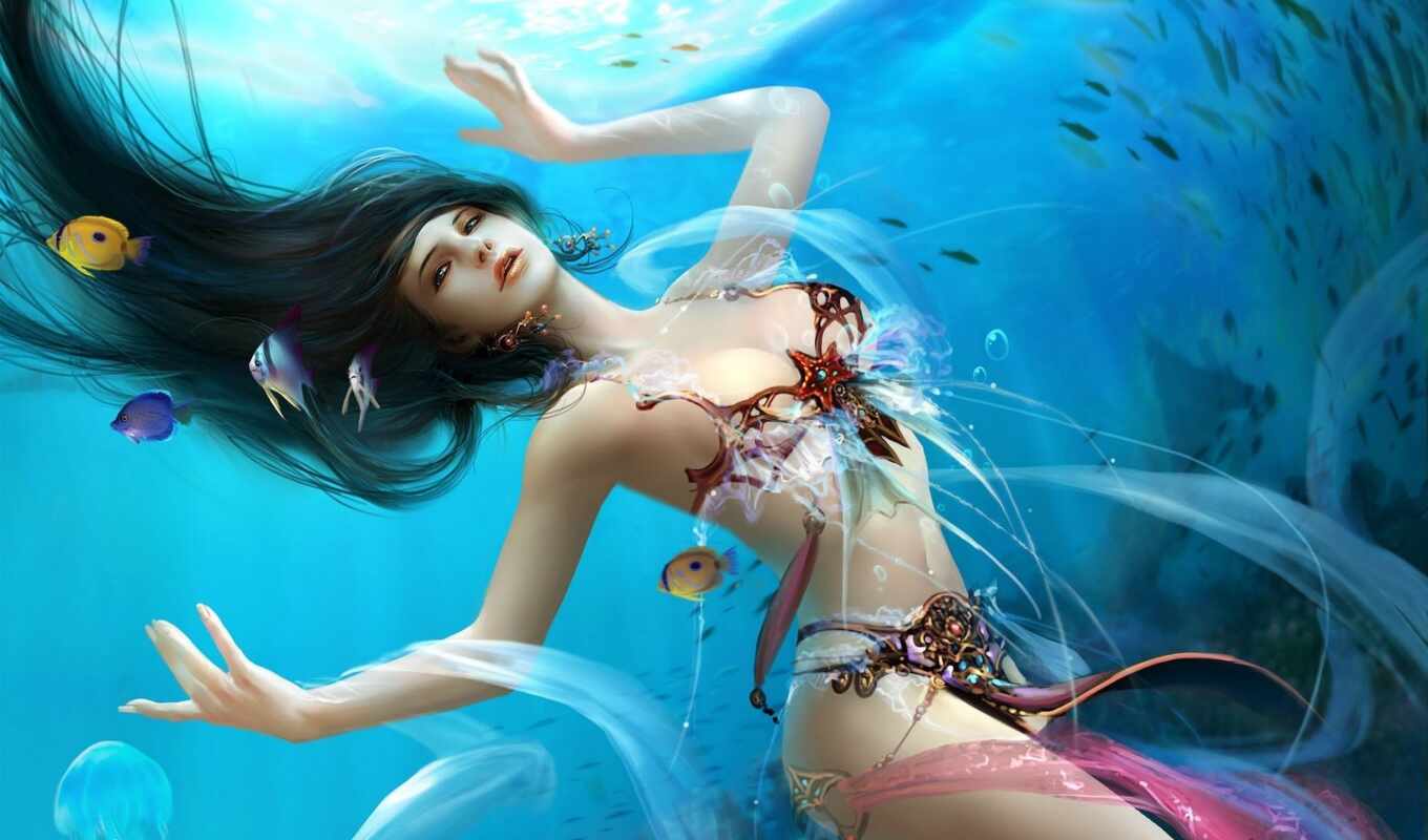 water, sea, fantasy, chan, fish, fantasy, final, ecchi, goddess, mermaid, underwater, dehong, gbrush