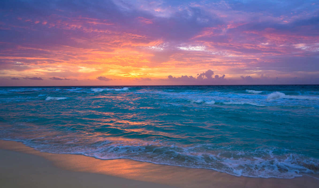 desktop, resolution, закат, море, песок, surf, ocean, waves