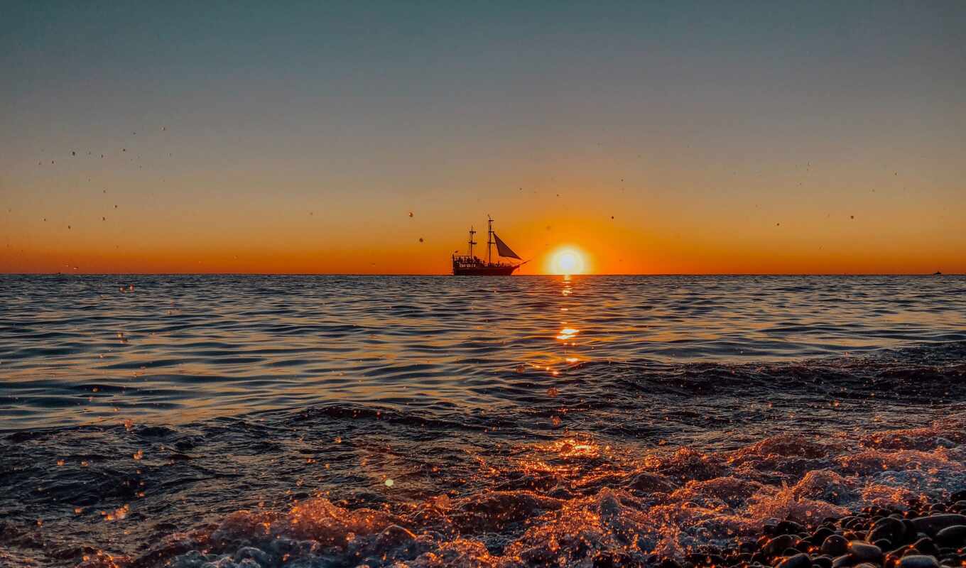 ipad, sunset, ship, beach, air, sea, mini, coast, horizon, sunrise