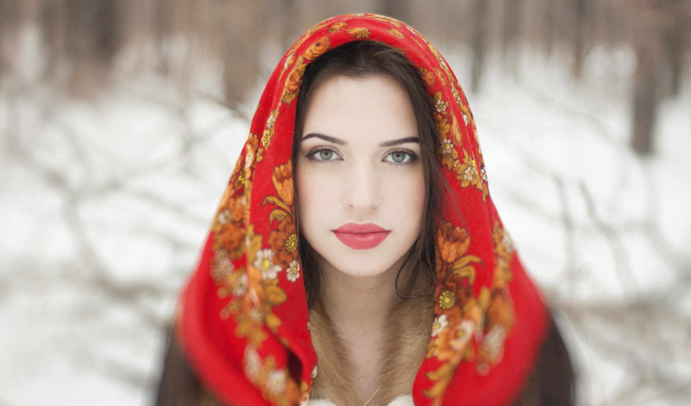 девушка, красное, платок