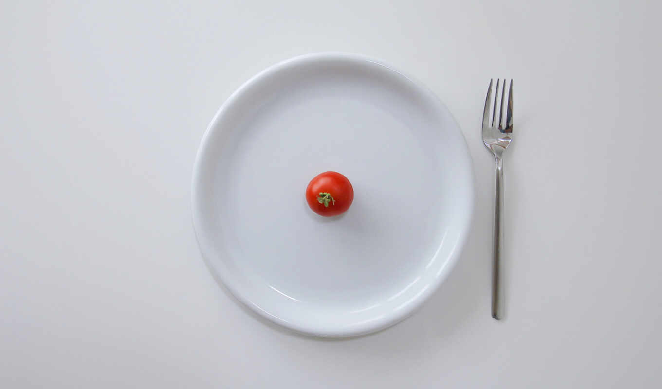white, red, minimalism, tablet, fork, tomato, meal, vilok