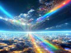 вид на радужное цветное небо с радужным цветным деревом