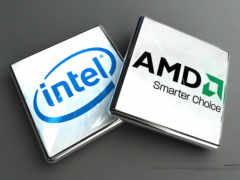 объёмные логотипы АМД и интел