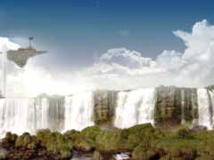 водопад, остров, художественный