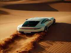 женщина порше 911 каррос в пустыне с песком