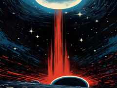 постер космической станции с красной звездой