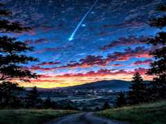 картина падающей звезды в небе над горой