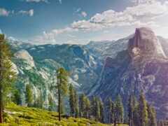 горы с деревьями и гора на заднем плане