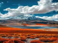 горы с озером и горой вдали