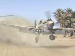 в воздухе летают два самолета с пальмами на заднем плане