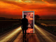 мужчина, дверь, воображение