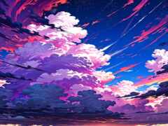 аниме облака и звезды в небе с розовым и фиолетовым небом