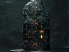 на нем есть камень с рисунком, на котором много символов