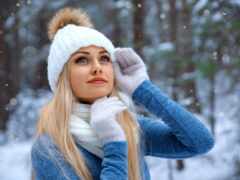 blondinka, снег, devushka