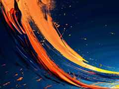 завершение картины волны оранжевой и синей краской