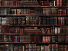 завершение книжной полки, заполненной множеством книг