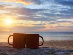 кофе, закат, море