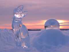 ледяные, скульптуры, закате
