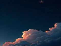 ночное небо с облаками, звездами и полной луной