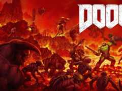 группа зомби на красном фоне со словами doom