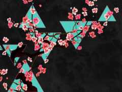 закрытие человека, сидящего на ветке дерева с цветами