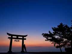 есть ворота тори тори на пляже на закате