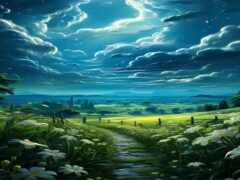 картина дорожки, ведущей в поле с цветами