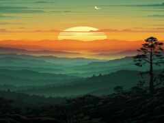 завершение картины заката над горным хребтом