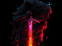 темный рыцарь со светящимся мечом в руке