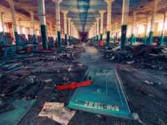 женский склад с большим количеством мусора и дверью