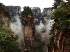 арафы в горах с туманом и деревьями по бокам