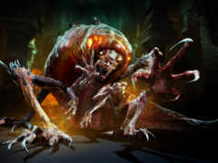 демоническое чудовище со светящимися глазами и когтями в темной комнате