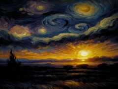 картина заката с небом и облаками