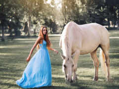 white, лошадь, девушка