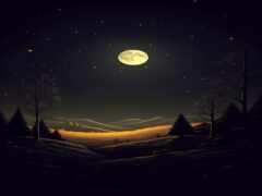 ночное небо с полной луной и несколькими деревьями