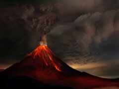 вулкан, извержение, гора
