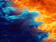 огонь и вода в воздухе на голубом фоне