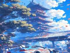 аниме-сценарии женщины и мужчины, стоящего перед зданием