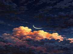 фотография, сделанная с экрана компьютера ночного неба с полумесяцем