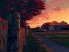 картина автомобиля, припаркованного на улице рядом с забором