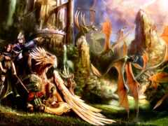 картина группы людей в лесу с крыльями дракона