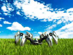 есть два металлических слона, прикованных цепью в поле