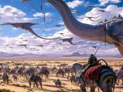 в пустыне много людей верхом на лошадях