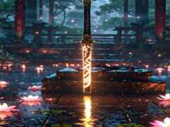 есть меч, который стоит посреди пруда