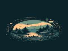 темный фон с озером и горами в середине