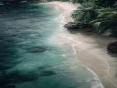 есть пляж с белым песком и пальмами